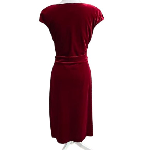 Midnight Velvet Burgundy Cowl Neckline Midi Holiday Event Velvet Dress -… - Picture 5 of 16